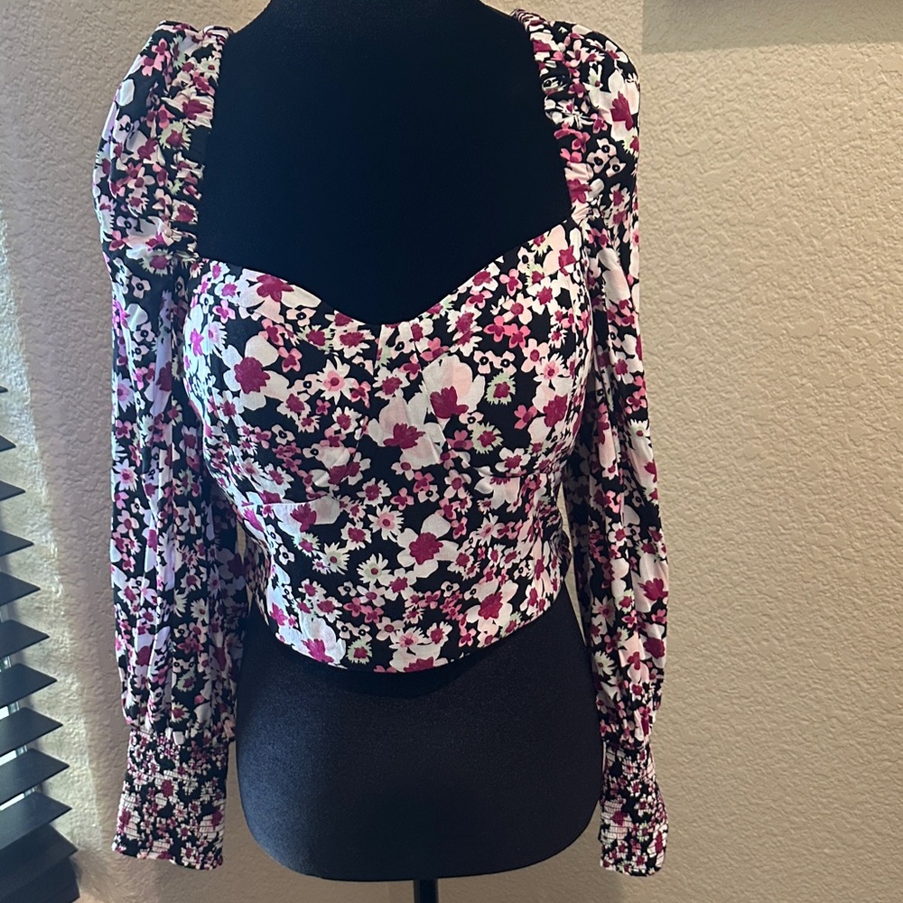 Bar III Black and Pink Floral Blouse